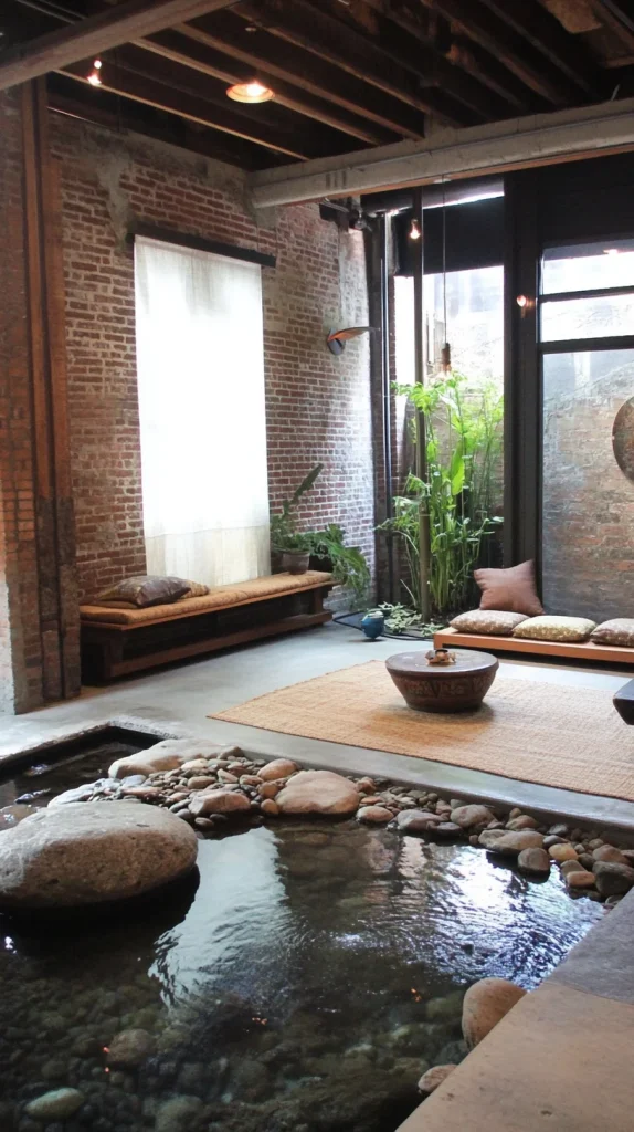 Zen Wabi-Sabi Meets Industrial Loft Living Room